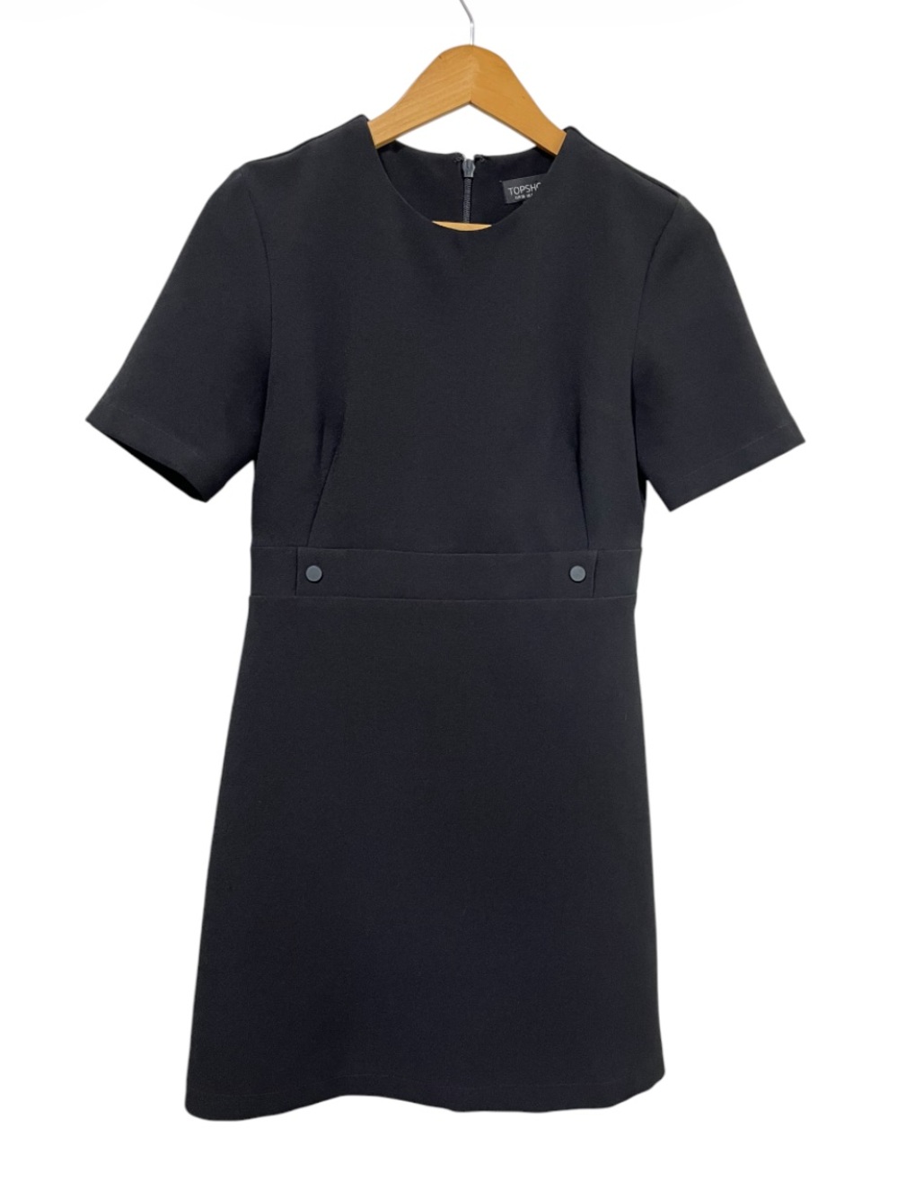 Topshop Black Short-Sleeve Mini Dress with Waist Tabs